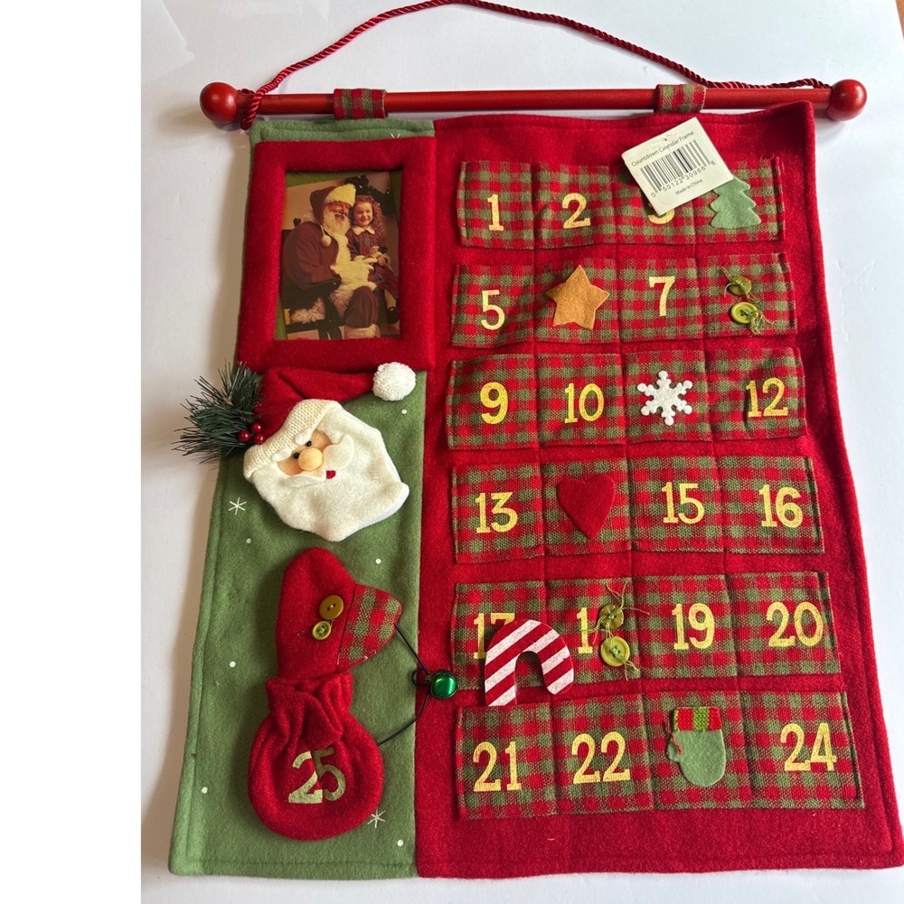 Advent Calendar Kids OS Red Green Excellent Felt Plaid Santa Photo Frame